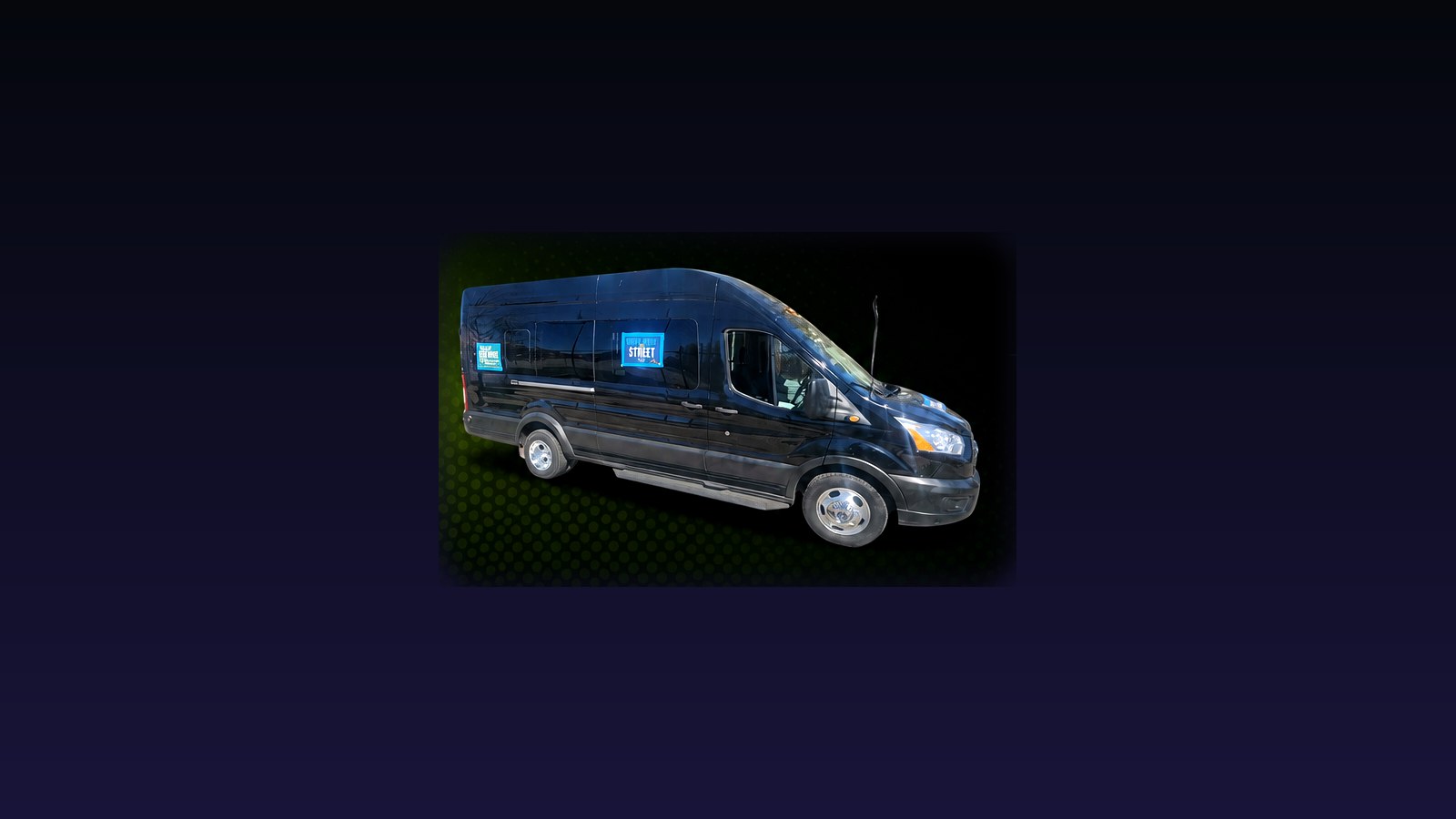 The Moon Shadow Logistics 15-passenger Ford Transit